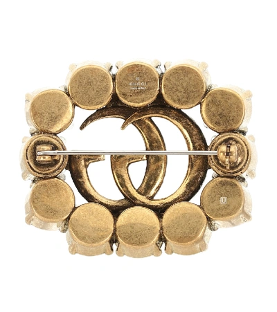 Gucci Metal Double G Brooch With Crystals In Metallic