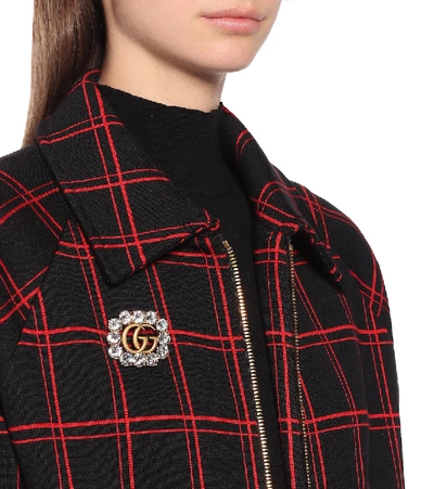 Gucci Metal Double G Brooch With Crystals In Metallic