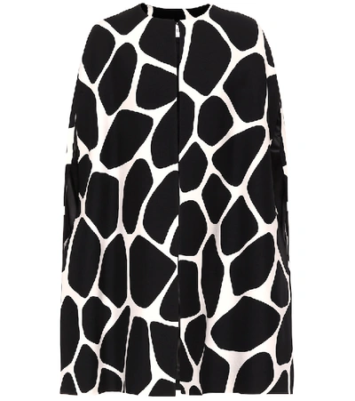 Shop Valentino Printed Wool And Silk Cape In Black