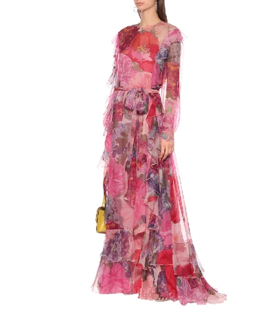 Shop Valentino Floral Silk-chiffon Gown In Pink