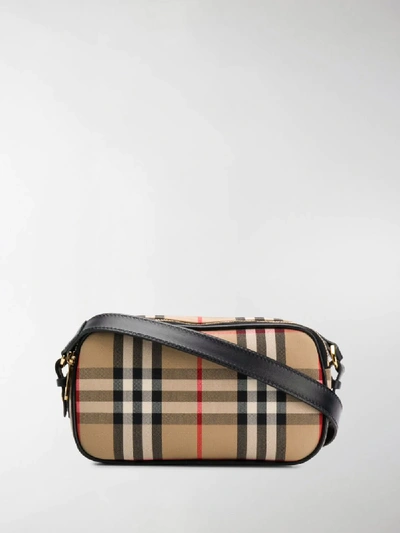Shop Burberry Micro Vintage Check Camera Bag In Brown