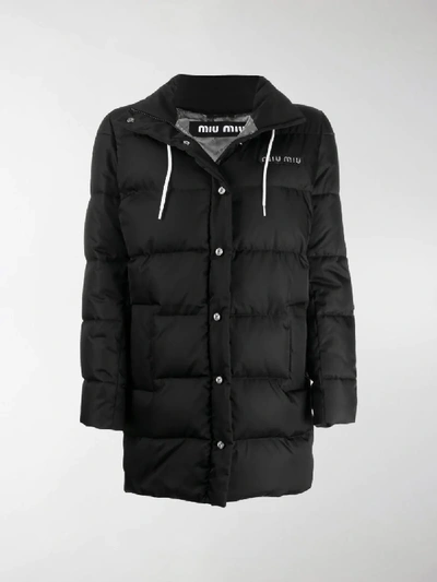 Shop Miu Miu Gabardine Puffer Jacket In Black
