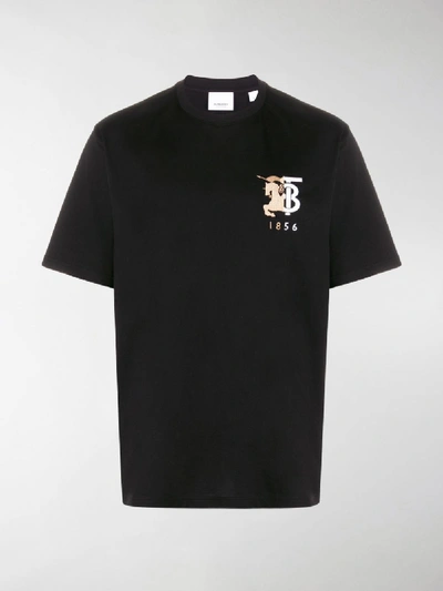 Shop Burberry Embroidered-logo T-shirt In Black