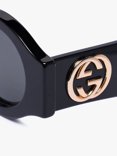 Shop Gucci Eyewear Black Gg Logo Round Sunglasses