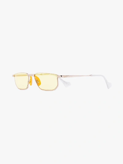 Shop Gucci Yellow Slim Rectangle Sunglasses In Gold