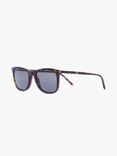 Shop Saint Laurent Eyewear Brown Sl 304 Tortoiseshell Wayfarer Sunglasses