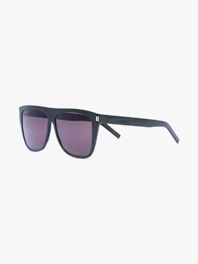 Shop Saint Laurent Eyewear Black Slim Frame Sunglasses In Green