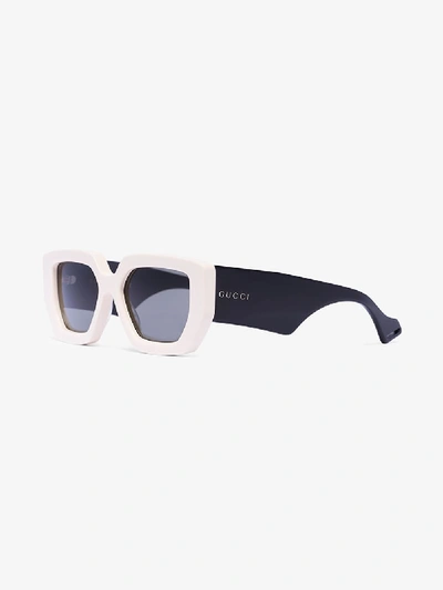 Shop Gucci Eyewear White Contrast Arm Rectangular Sunglasses In Neutrals