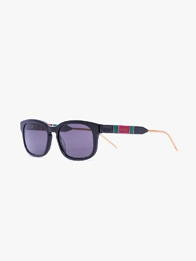 Shop Gucci Black Web Stripe Rectangular Sunglasses