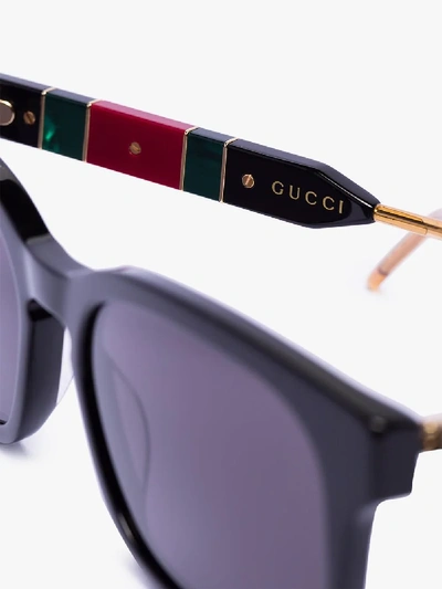 Shop Gucci Black Web Stripe Rectangular Sunglasses
