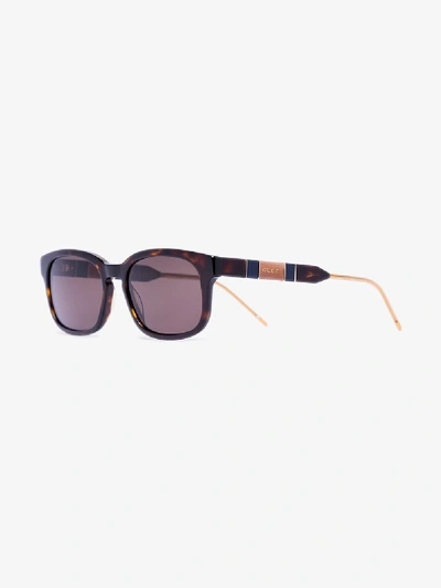 Shop Gucci Brown Havana Tortoiseshell Sunglasses In Black