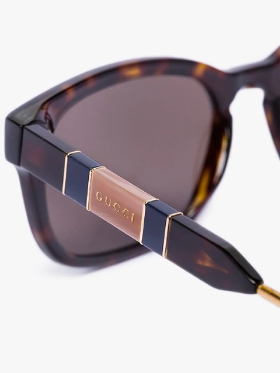 Shop Gucci Brown Havana Tortoiseshell Sunglasses In Black