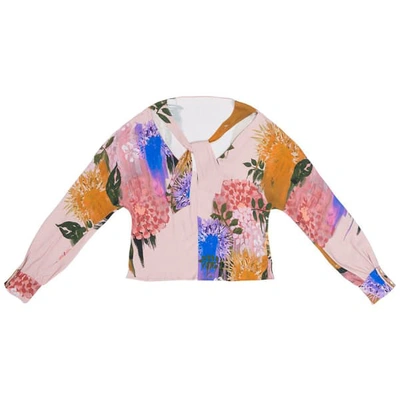 Shop Tomcsanyi Piroska Blurred Flower Print Open Back Tie Blouse In Multicolour