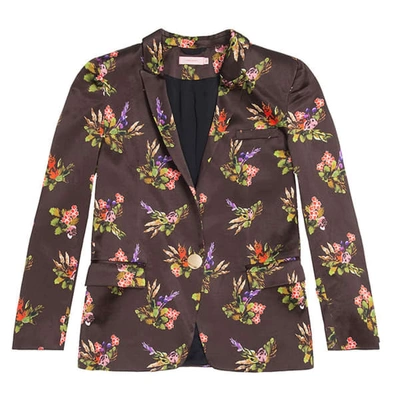 Shop Tomcsanyi Mara Lame Flower Print Satin Jacket
