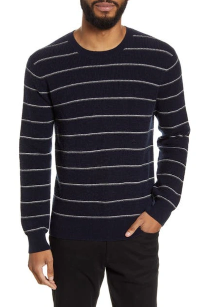 Shop Vince Slim Fit Stripe Crewneck Wool & Cashmere Sweater In Coastal