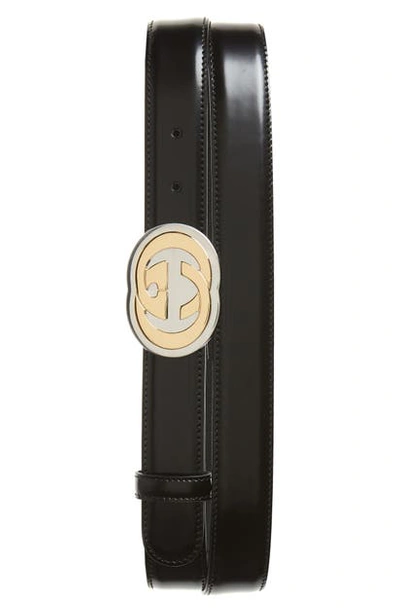 Shop Gucci Interlocking-g Buckle Leather Belt In Black