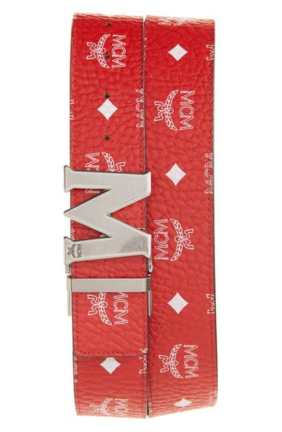 Shop Mcm Visetos Reversible Belt In Red
