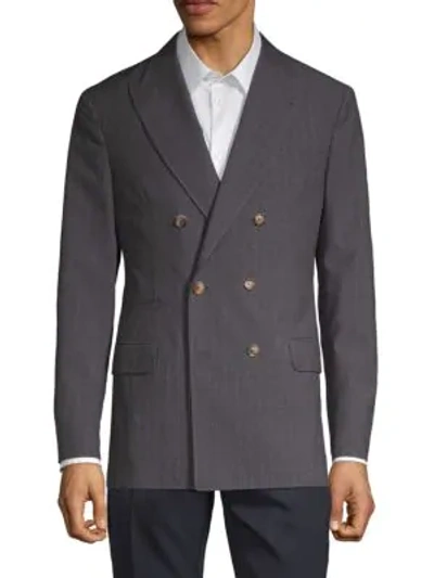 Shop Brunello Cucinelli Standard-fit Pinstripe Wool & Cotton-blend Blazer In Dark Grey