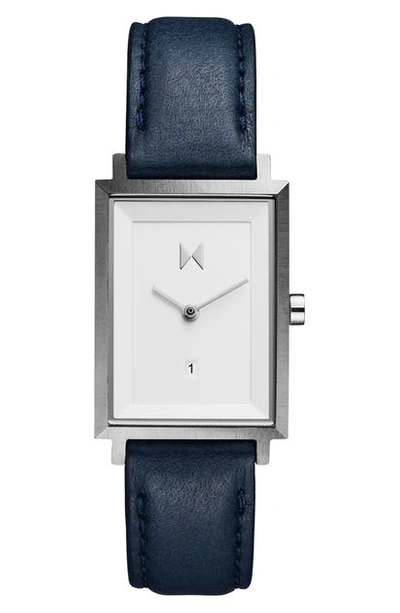Shop Mvmt Signature Square Leather Strap Watch, 24mm In Navy/ White/ Silver