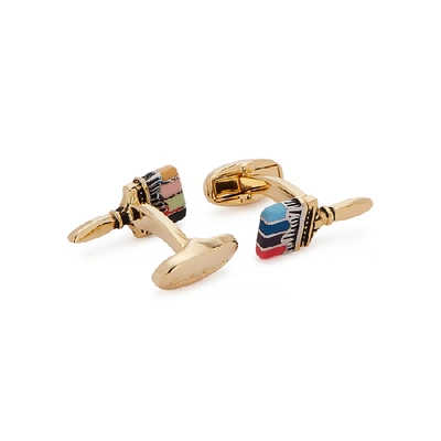 Shop Paul Smith Gold-tone Paint Brush Cufflinks In Multicoloured