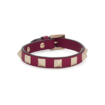 Shop Valentino Garavani Rockstud Leather Bracelet In Dark Pink