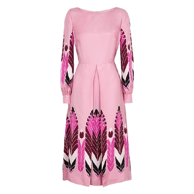 Shop Valentino Pink Printed Silk Dress