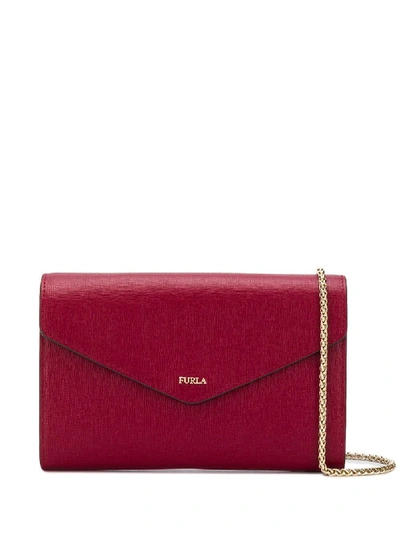 Shop Furla Logo Plaque Clutch Bag In Red