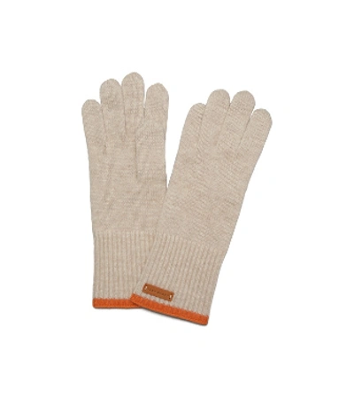 Shop Tory Burch Cashmere Glove In Oatmeal/orange