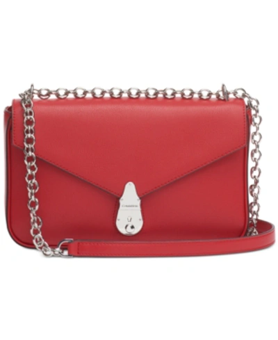 Shop Calvin Klein Lock Leather Shoulder Bag In Poppy/silver