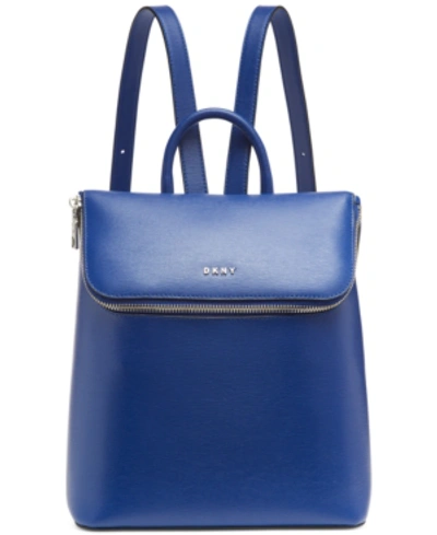 Shop Dkny Bryant Leather Top Zip Backpack In Royal Blue/silver