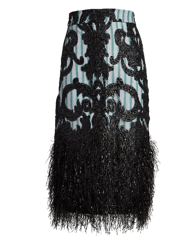 Shop Ganni Layered Feathers Midi Skirt In Black