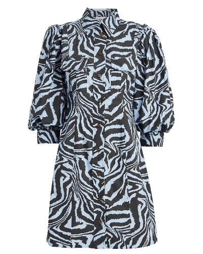 Shop Ganni Zebra Poplin Shirt Dress In Multi