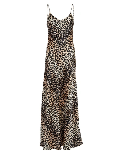 Shop Ganni Leopard Print Silk Maxi Dress In Brown/leopard