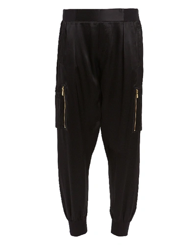Shop Atm Anthony Thomas Melillo Silk Satin Cargo Pants In Black