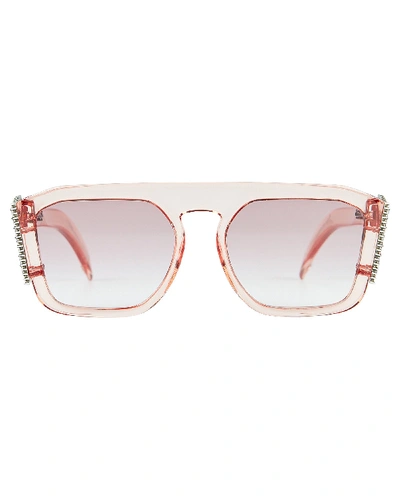 Shop Fendi Crystal Logo Square Sunglasses In Pale Pink