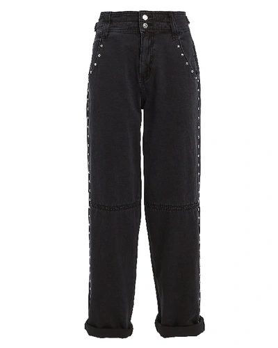 Shop Current Elliott Studded Debbie High-rise Jeans In Faded Black Denim