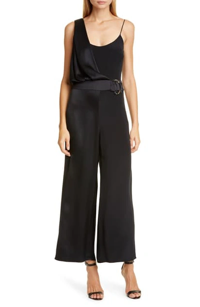 Shop Cushnie Satin Contrast Wide Leg Jumpsuit In Black