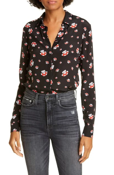Shop Alice And Olivia Willa Friends With You Print Silk Shirt In Mushrooms