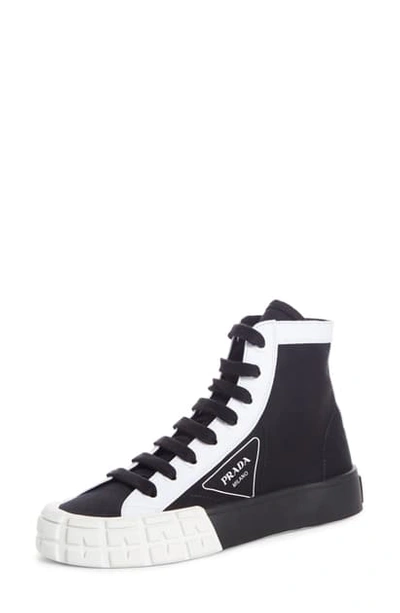 Shop Prada Logo High Top Sneaker In Black
