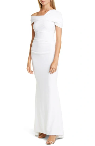 Shop Talbot Runhof Asymmetrical Stretch Crepe Mermaid Gown In White
