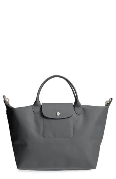 Shop Longchamp 'medium Le Pliage Neo' Nylon Top Handle Tote In Grey
