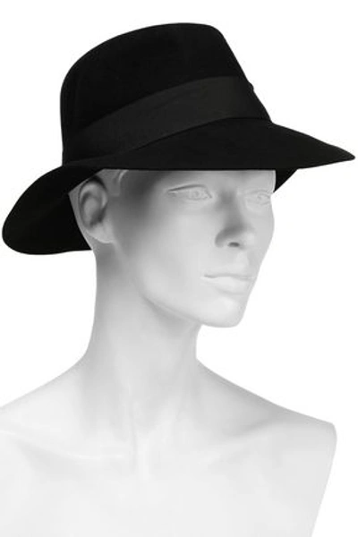 Shop Maison Michel Woman Henrietta Grosgrain-trimmed Rabbit-felt Fedora Black