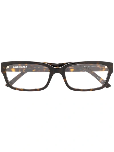 Shop Balenciaga Bb0065o Rectangular-frame Glasses In Braun
