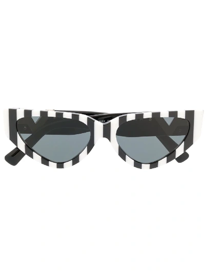 Shop Valentino Rockstud Striped Cat-eye Frame Sunglasses In Black