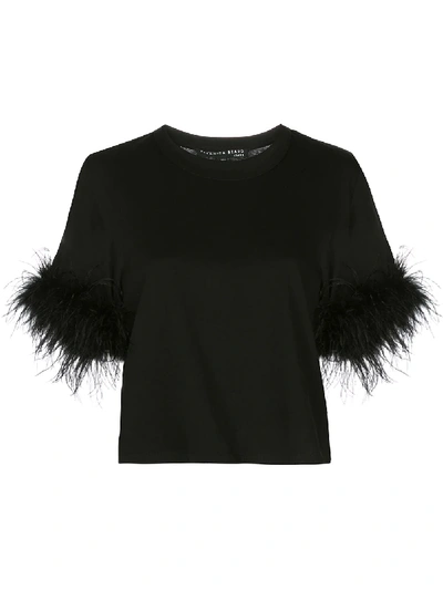Shop Veronica Beard Feather-trimmed T-shirt In Black