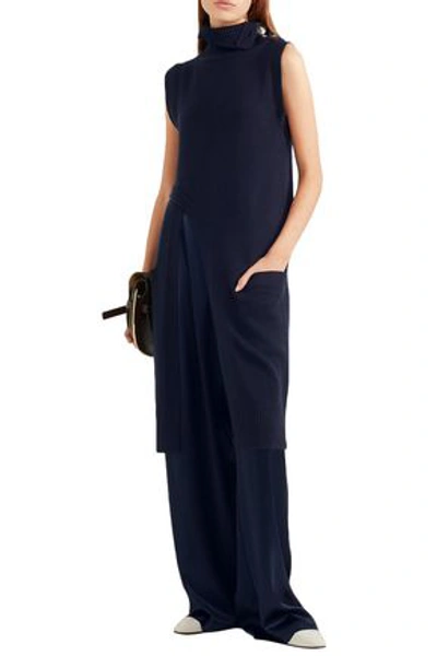 Shop Derek Lam Asymmetric Wrap-effect Cashmere Turtleneck Tunic In Navy