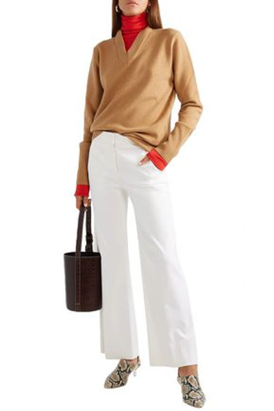 Shop Derek Lam Cropped Cotton-blend Wide-leg Pants In White
