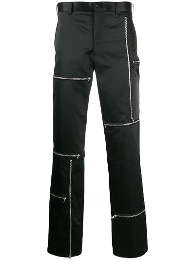 Shop Comme Des Garçons Homme Deux Satin Zip-up Trousers In Black