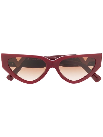 Shop Valentino Rockstud Cat-eye Frame Sunglasses In Red