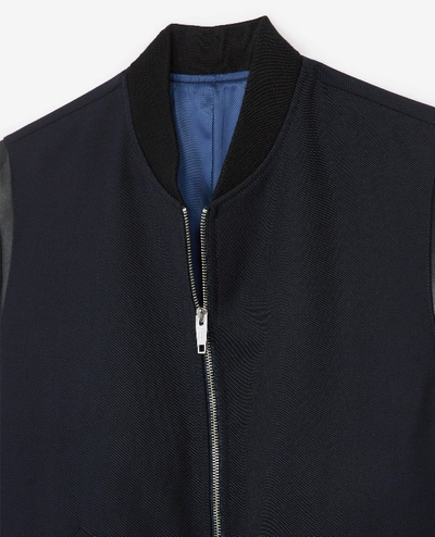 Shop The Kooples Leather Detail Blended Blue Rock-style Wool Jacket
